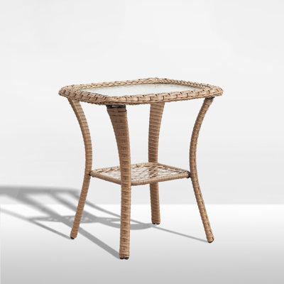 Bonia Wicker Rattan Side Table With Built-In Glass