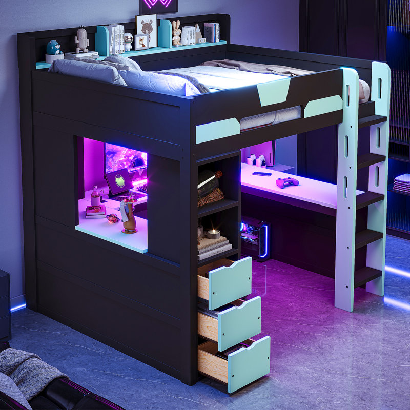Lits multifonctionnels avec rangement, mezzanine en bois, maison de jeu moderne