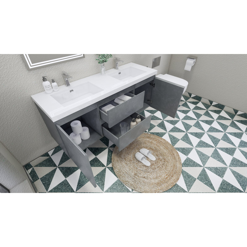 Ensemble de meuble-lavabo double 59 po Aylanna, Gris ciment