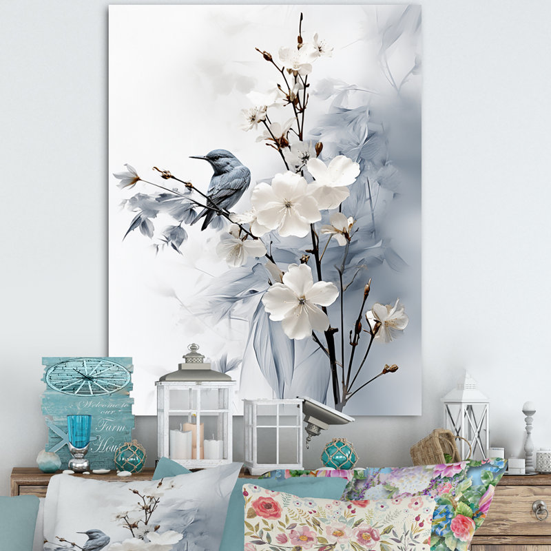 Hoppert Asian Art Apple Blossom Sumi VI - art mural asiatique, H 32 po x l 16 po x P 1 po, Toile tendue