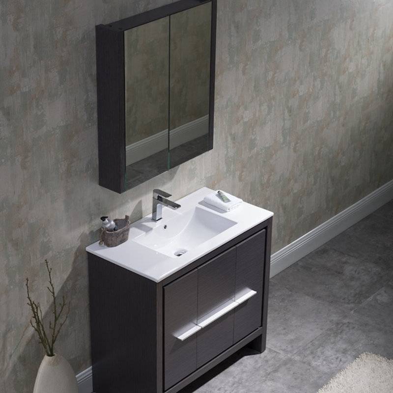 Ensemble de meuble-lavabo simple 36 "avec miroir Artemis, Gris argenté