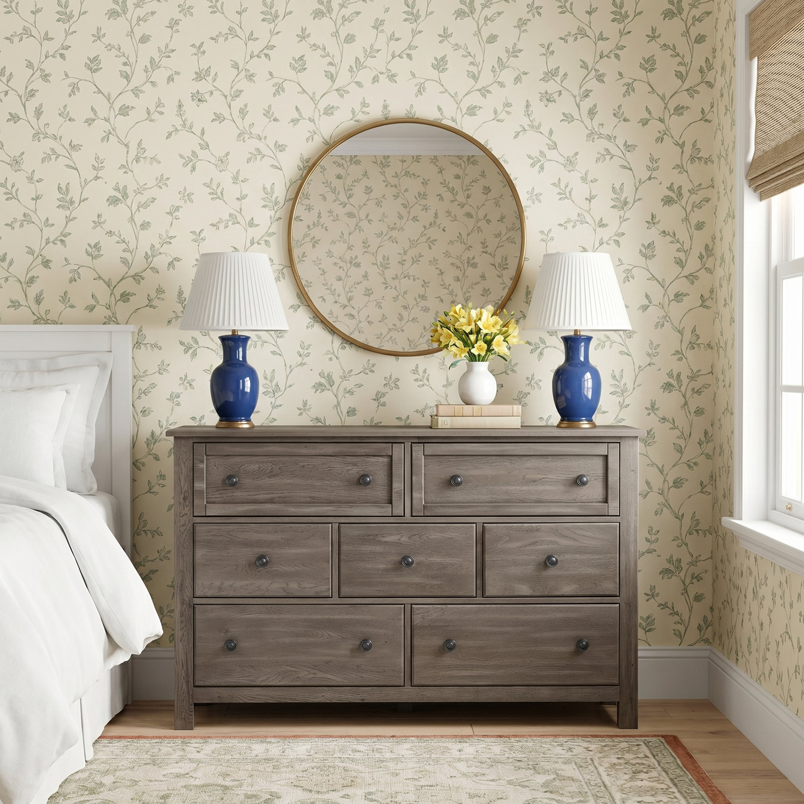 Lewin 60" Oak 7-Drawer Dresser, Weathered White