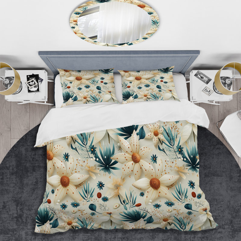 Ensemble de housse de couette Boho Blue Rhododendron Retreat Flowers, Housse de couette pour très grand lit et 2 très