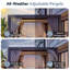 Pergola extérieure en aluminium de 3 m x 3 m avec toit à lames orientables, système de gouttières intégré, moustiquaire et rideaux