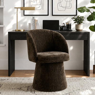 Modern Upholstered Swivel Office Chair with Barrel Back and Fully Upholstered Pedestal Base