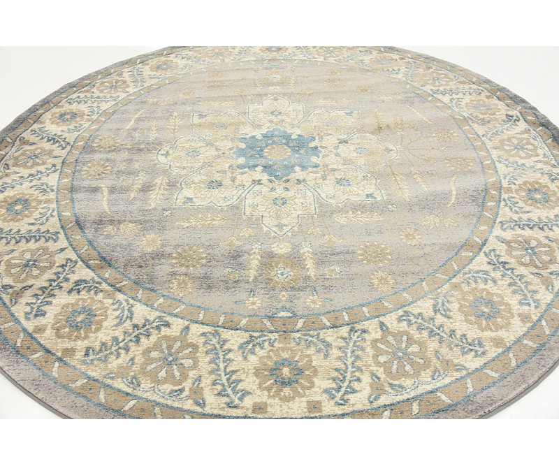 Tapis gris / ivoire / bleu Gwendolyn, Rond 8 '- 2