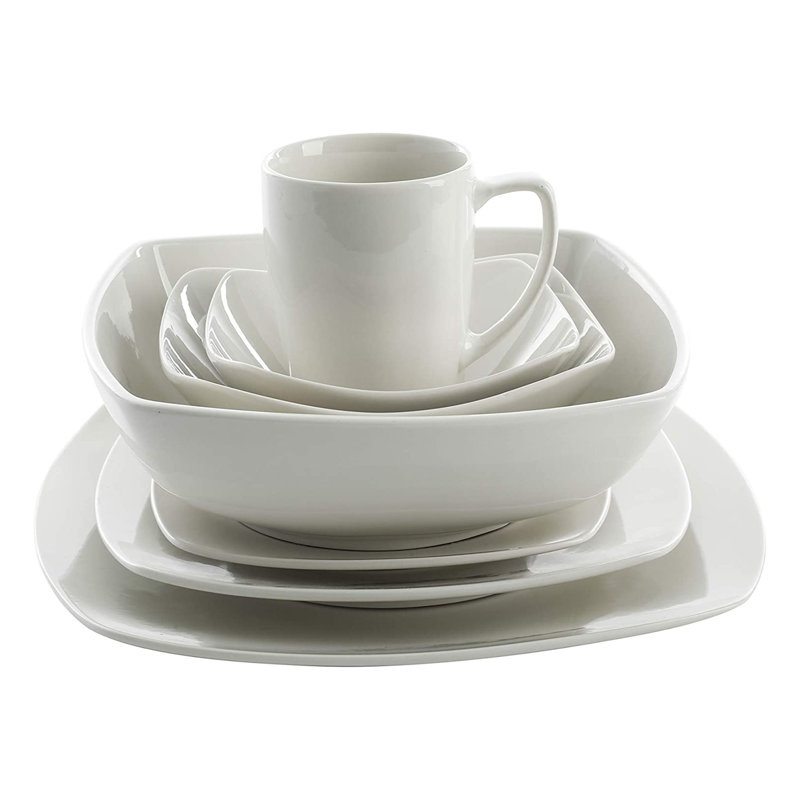 Service de table carré en porcelaine Gibson Home Zen, service pour 6, blanc