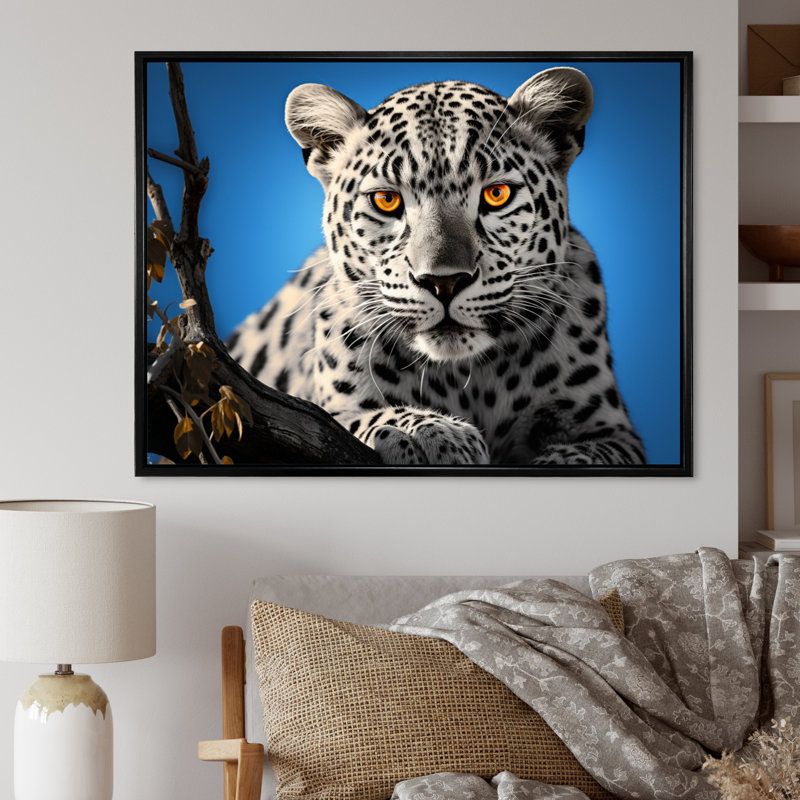 Portrait d'un léopard bleu sur toile, H 12 po x l 20 po x P 1 po, Cadre flottant noir