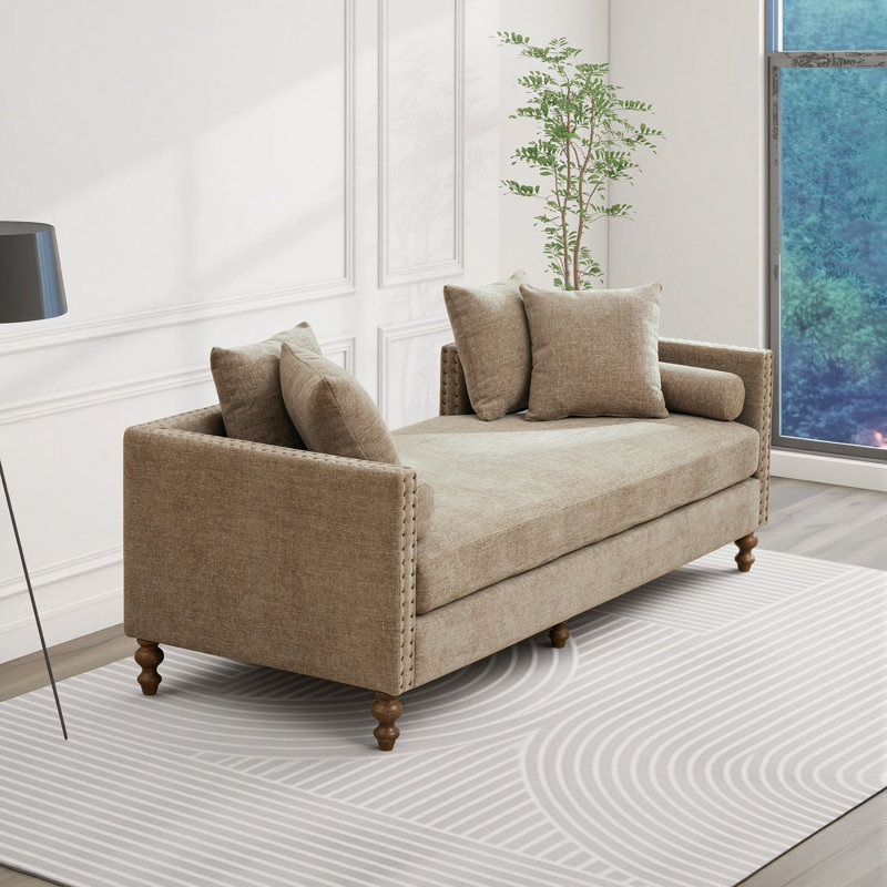 Méridienne 75,5 po, banc de jour rembourré avec traversins et coussins, Taupe