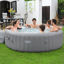 Outsunny 4 Person Inflatable Portable Hot Tub Outdoor Round Heated Spa with  108 Jets, Pump, Cover, Filter Cartridges, Brown for w/ External