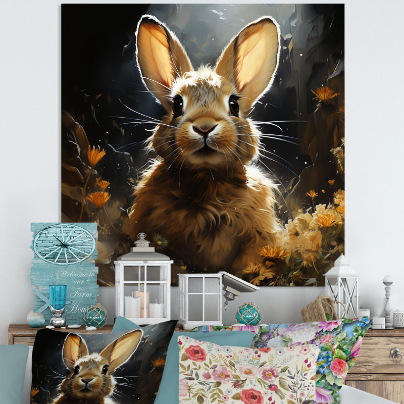 Curieuse fleur de lapin prairie - Art mural en métal animal lapin, H 29 po x l 29 po x P 1,5 po