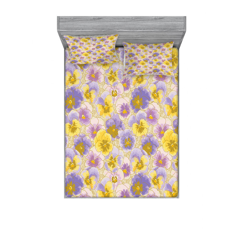 Microfiber Floral Sheet Set, Queen Sheet Set with Fitted Sheet, Exotic with Plumeria Hibiscus Floral