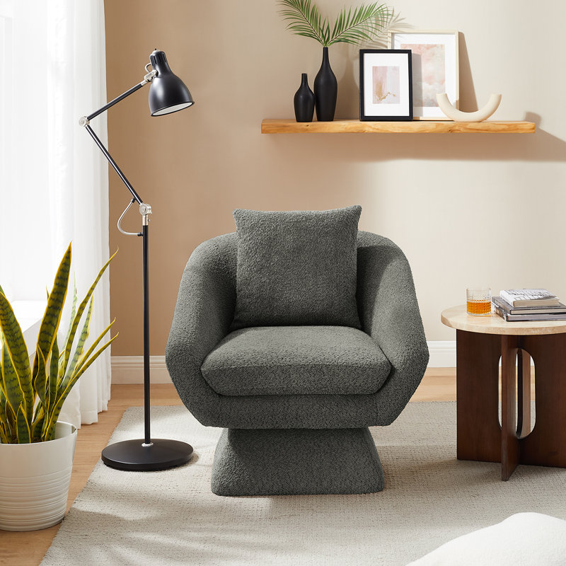 Arafaat 80Cm Wide Swivel Barrel Chair, Grey Wool