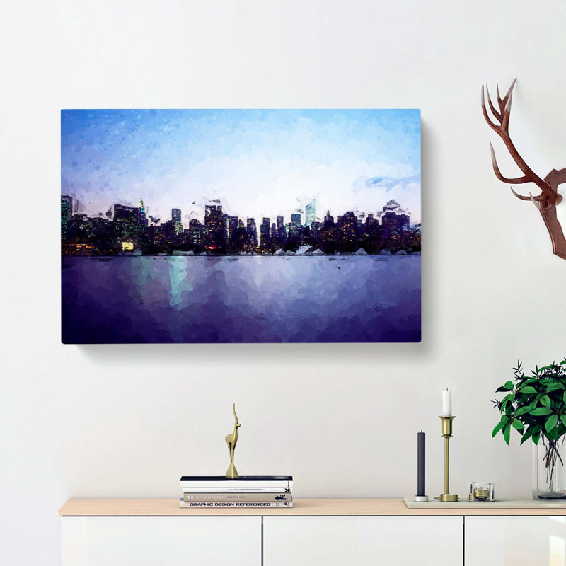 Night Skyline Of New York In Abstract - Wrapped Canvas Painting, 40cm H x 60cm W x 3cm D