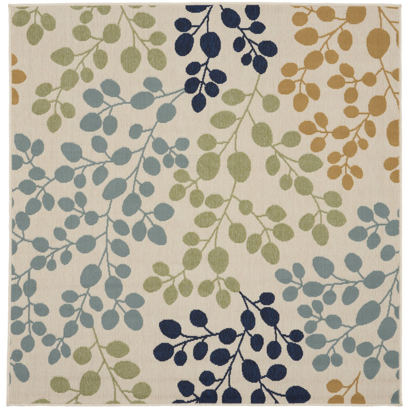Tapis bleu botanique Janyce, Carré 5 pi 3 po