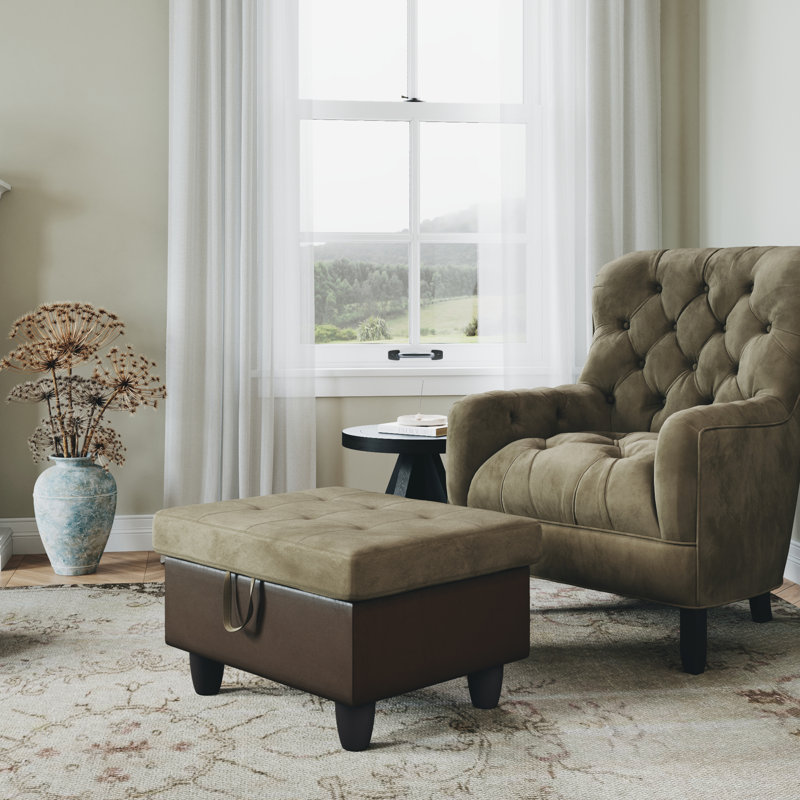 Darryn 35" Wide Upholstered Storage Ottoman, Brown Fabric