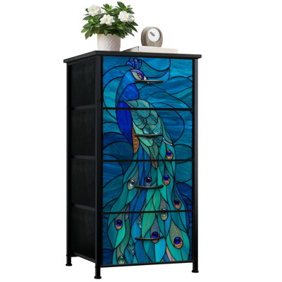 Commode de style vitrail pour la chambre à coucher avec 4 tiroirs de rangement Commode en tissu teinté en acier pour vestibule Dorm