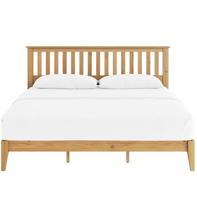 King Size Mission Panel Bed, Solid And Engineered Wood, Medium Brown Finish, Slat System, No - Slip Adhesive, Side Rails Center Support Style Wood Construction, Tone, System For Direct Mattress
