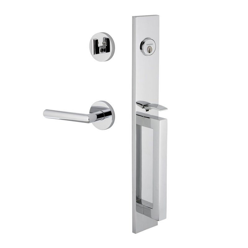 Viaggio Quadrato One-Piece Handleset With D Grip With Circolo Rosette And Moderno Lever, Left, 2.75", Bright Chrome