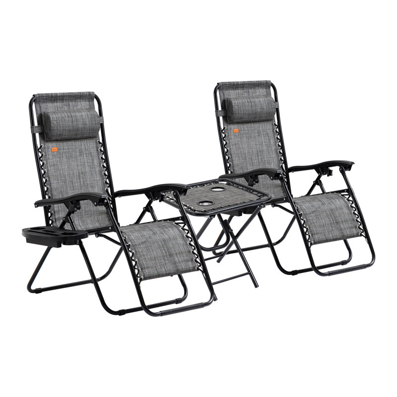 Zero Gravity Chair Set With Side Table, Folding Reclining Chair With Cupholders & Pillows, Adjustable Lounge Chair For Pool, Backyard, Lawn, Beach,