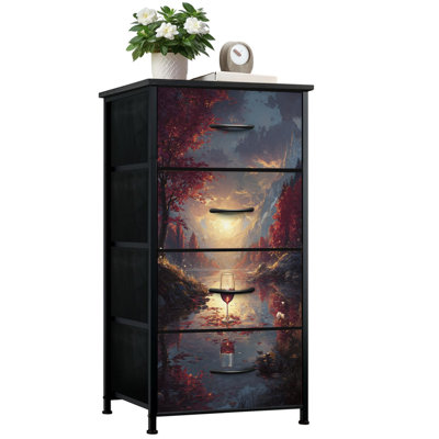 Commode pour chambre de rêve avec 4 tiroirs de rangement Imaginative Autumn Landscape Glowing Wine Glass Commodes Lakey Glassy Commode