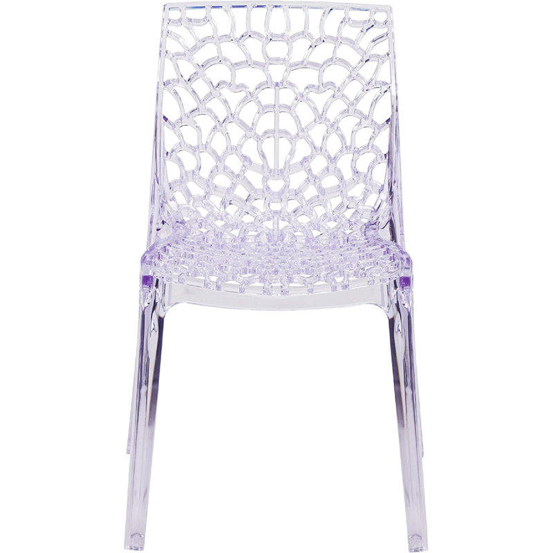 Helskdg Transparent Stacking Side Chair with Artistic Pattern Design