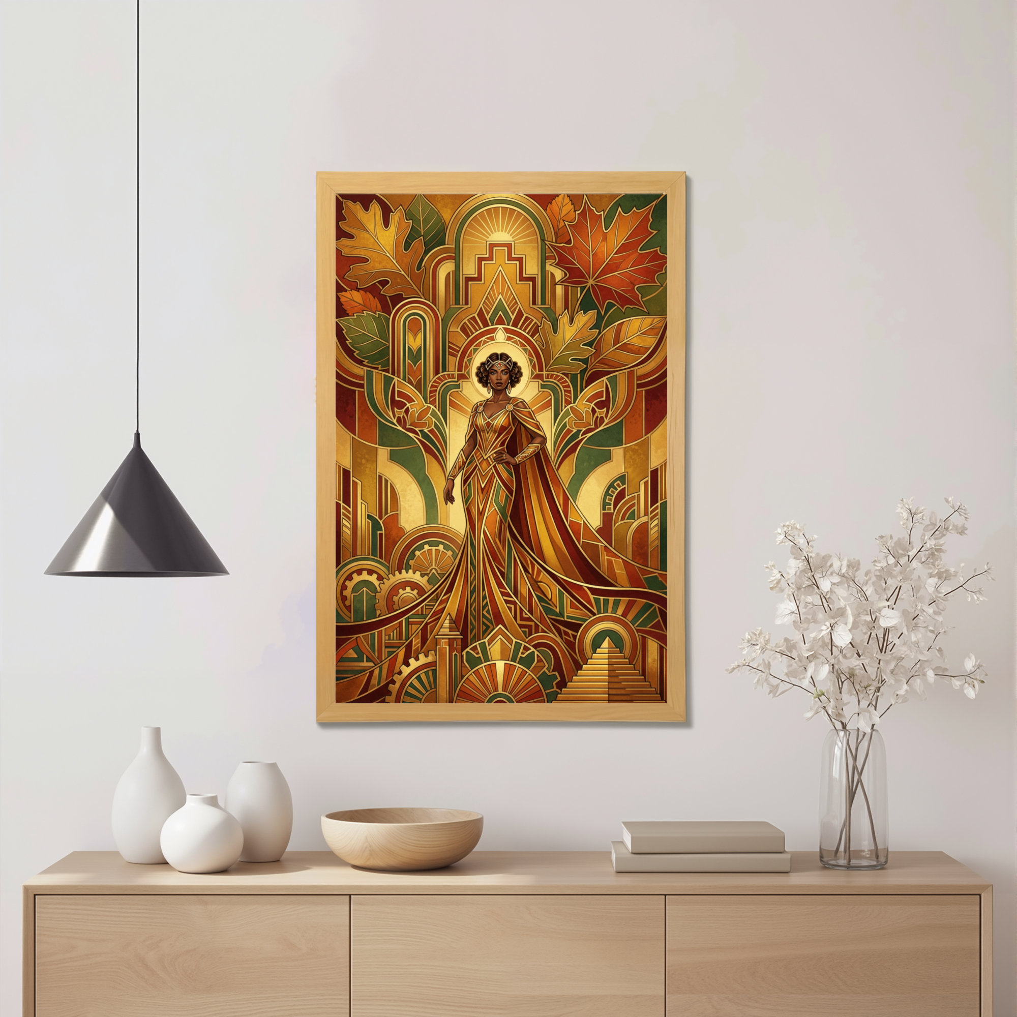 Mercer41 Art Deco Woman With Autumn Leaves Canvas Wrapped Wall Art Oil ...