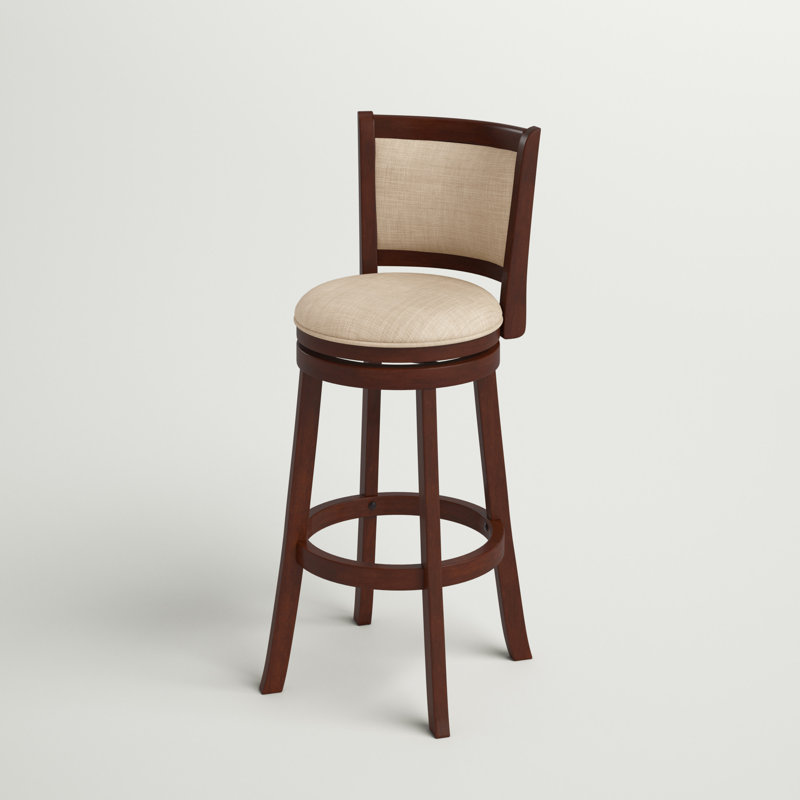 Tabouret pivotant Leda, Tabouret de bar (siège d'une hauteur de 29,94 po), Beige, Cerisier