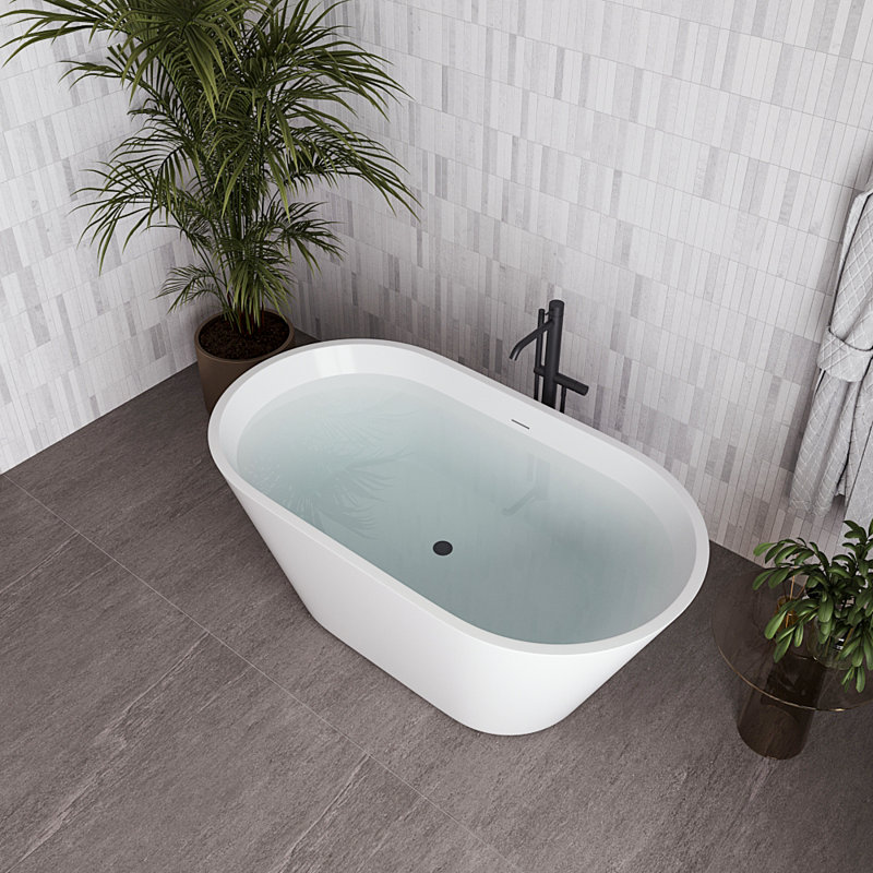 54" Streamline Soaking Freestanding Tub With Internal Drain, Matte Black
