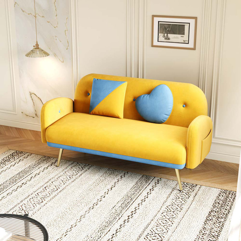 Causeuse rembourrée 58,3 po Shamonda, Velours jaune vif