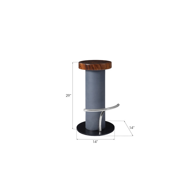 Gray and Brown Wood Metal Bar Stool with Footrest