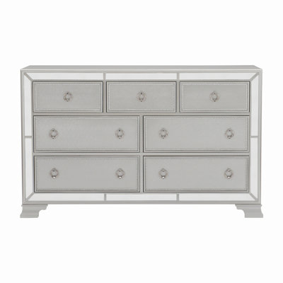 Commode avec 7 tiroirs et garniture de miroir biseauté, commode de rangement pour la chambre à coucher