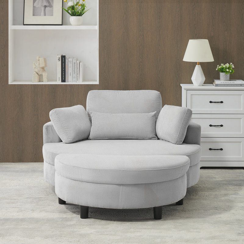 Canapé de 51 pouces en velours côtelé beige avec deux coussins décoratifs, Gris