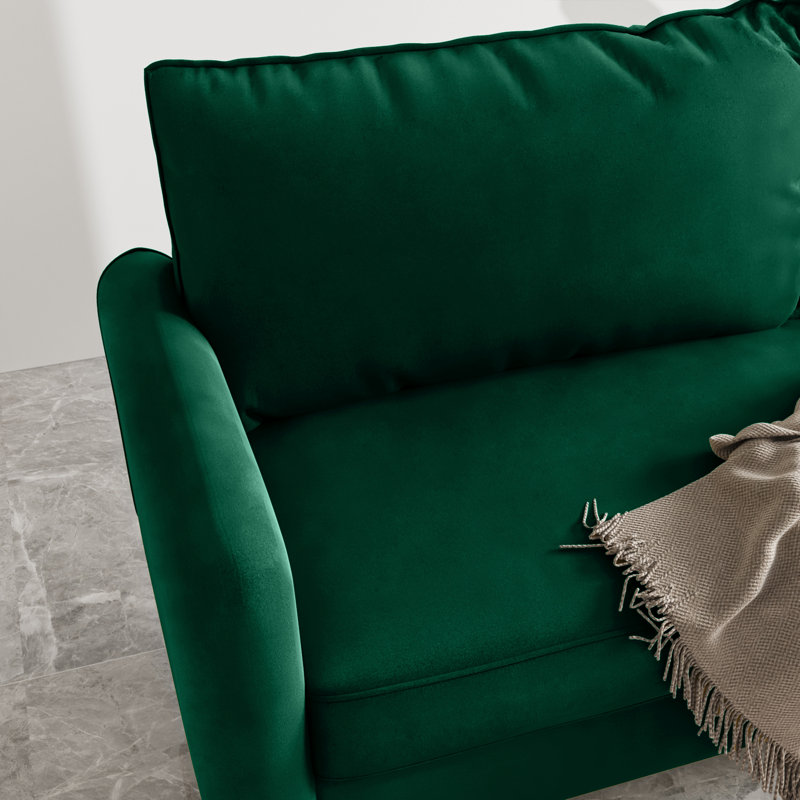 Casey 58" Velvet Round Arms Sofa Loveseat, Green Velvet, Velvet