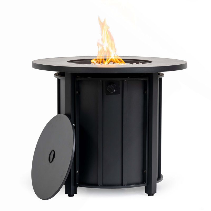 30" Propane Gas Fire Pit Table, 50000 BTU Round Steel Fire Pit With  Tabletop For Outside Patio Deck Garden Backyard