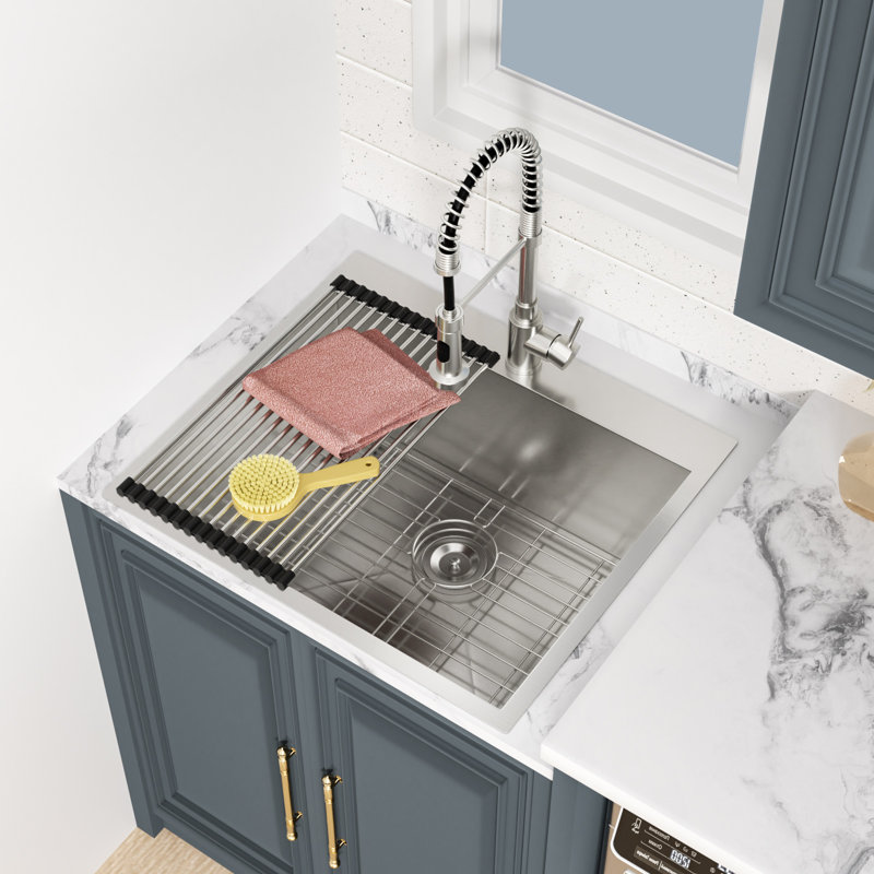 Évier de cuisine à cuve simple à cuve simple en acier inoxydable L 22 po x l 22 po