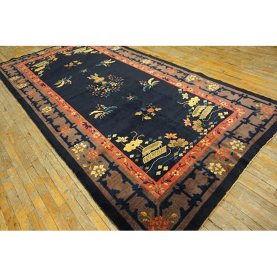 Hallway Runner Knotted Antique Chinese Blue - Peking 1920s Wool Rectangle Rug