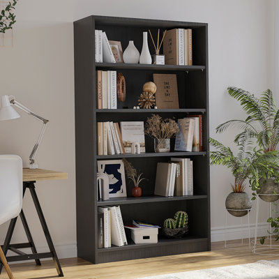 Bibliothèque grise pour bibliothèque de bureau à 5 tablettes de 60 pouces de hauteur pour bibliothèque de salon moderne à 5 niveaux