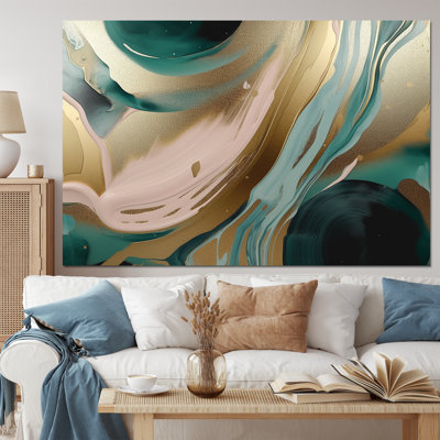 Gold And Green Marbled Euphoria V - Abstract Marble Wall Art