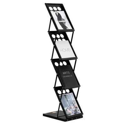 Foldable Magazine Display Rack, 4-Tier Brochure Literature Display Stand, Portable Catalog Brochure Holder Stand with Carrying Bag for Office Trade Show Exhibitions, 4 Pockets