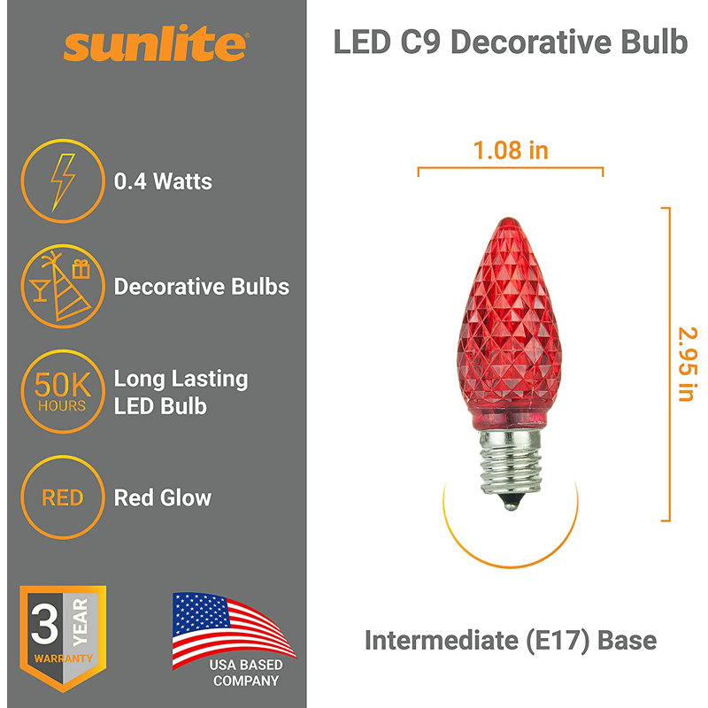 0.4 Watt (7 Watt Equivalent), C9 LED Non-Dimmable Light Bulb, Non-adjustable E17/Intermediate Base