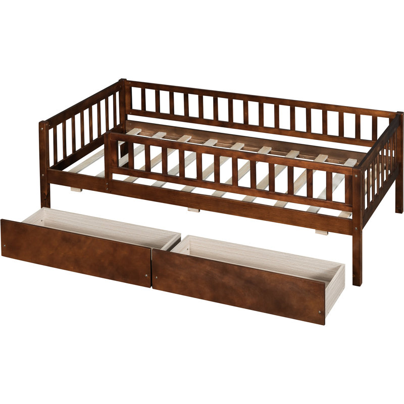 Lit simple en bois avec tiroirs de rangement - ajoute de la commodité à votre espace de vie, Noyer