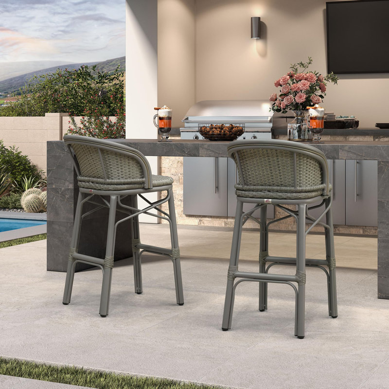 Tabouret de bar en PE en rotin avec accoudoirs ergonomiques PURPLE LEAF, Grey