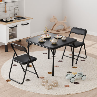 3-Piece Folding Table and Chairs Set, Portable PU Upholstered Card Table with Metal Frame, Space-Saving for Kids, Home & Daycare