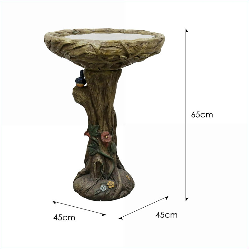 Bird Birds, 25,5 po de hauteur, béton rustique brun clair aspect bois, pour patio de jardin | Ciment béton | Piédestal à un niveau