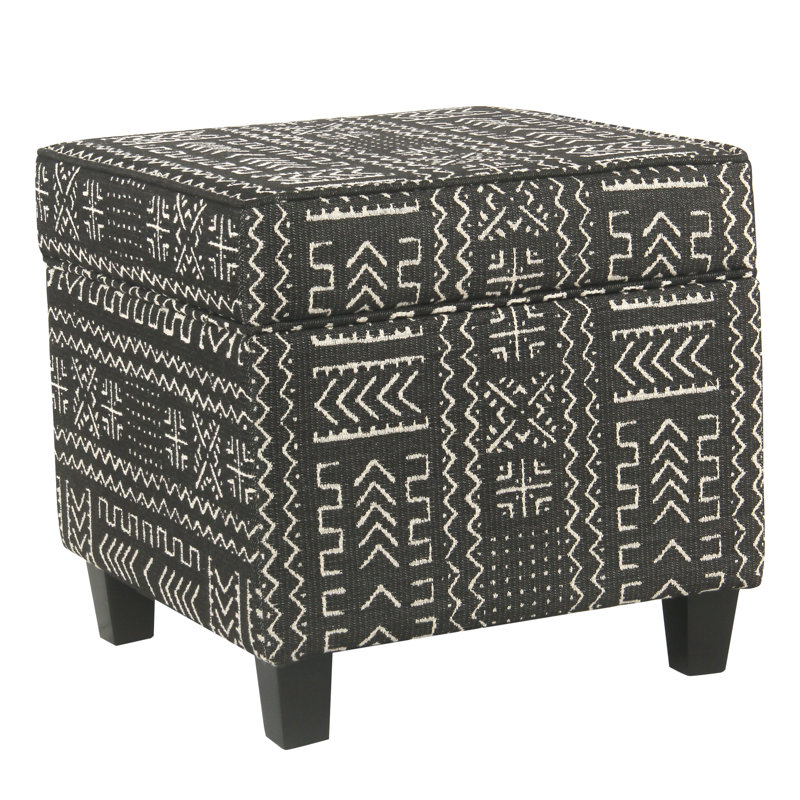 Asha 17.5" Square Storage Ottoman, Onyx