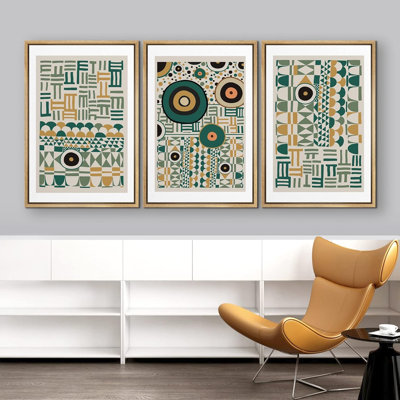 Œuvres abstraites aux couleurs vives, motifs de motifs verts, illustrations géométriques abstraites