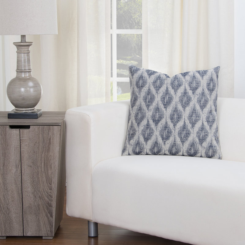 Medium Blue and White Ikat Print Decorative Pillow