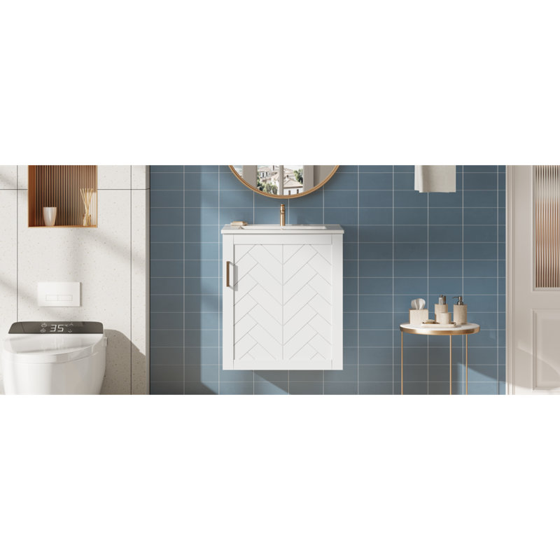 Ensemble de meuble-lavabo moderne spacieux avec lavabo, bois et panneau de fibres à densité moyenne, fixation murale