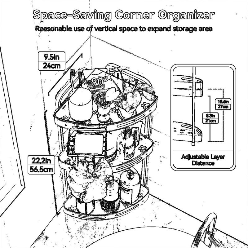 Support de coin de douche à 3 niveaux avec porte-savon, organisateur de rangement en aluminium antirouille avec base antidérapante et crochets de rasoir